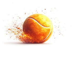 Tennis ball on fire explosion white