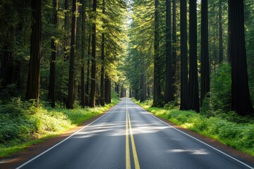 Naklejka premium A quiet road through dense forest