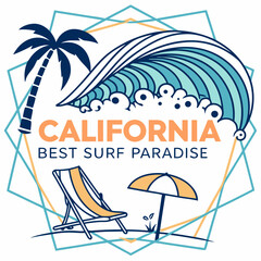 California Best Surf Paradise: Beach Vacation Illustration