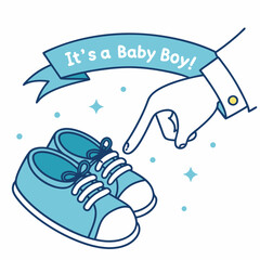 It's a Baby Boy! Announcement with Cute Blue Baby Shoes