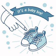 It's a Baby Boy! Announcement with Cute Blue Baby Shoes