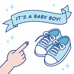 It's a Baby Boy! Cute Baby Shoes Announcement Illustration