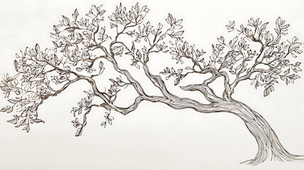 Fototapeta premium A tree with a trunk and branches is drawn in black and white
