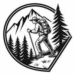 Hiker with Backpack Trekking in Mountainous Landscape