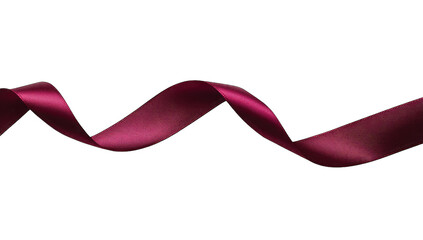 a smooth flowing maroon ribbon elegantly twists across a white b