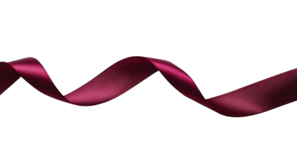 a smooth flowing maroon ribbon elegantly twists across a white b