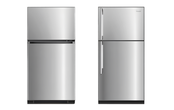 Two silver refrigerator images, front view, with transparent background 