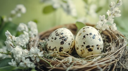 Elegant Quail Eggs with Spring Flowers – Easter Nature Still Life