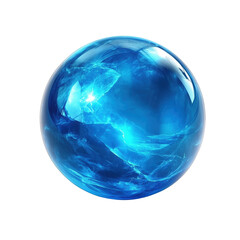 Blue glowing crystal ball, radiating light and energy, perfect for mystical themes and artistic displays, isolated on transparent background