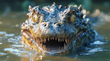 Obraz premium Close-up of a Caiman's Head Emerging from Murky Water