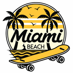 Miami Beach Skateboard Summer Retro Vintage Design