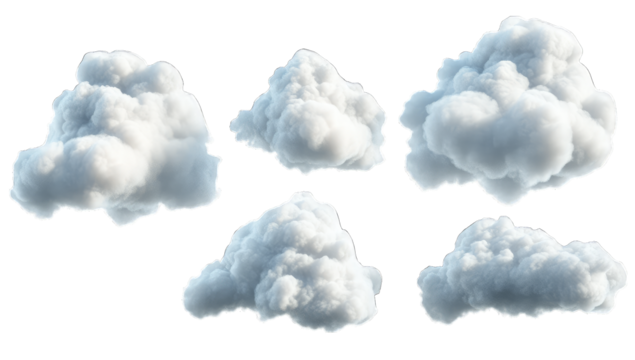 various fluffy white clouds against a light background showcasin