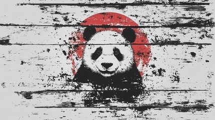 Cute Panda Wooden Texture Background Art.