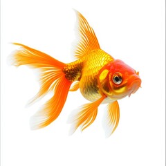 Graceful Goldfish with Flowing Fins and Bright Orange Scales on a White Background