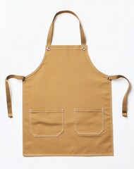Khaki Apron on White Backdrop with Ties and Pockets Studio Shot