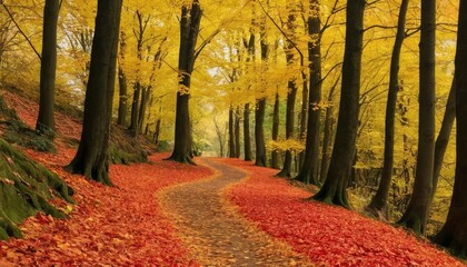 Fototapeta premium Autumn path in a colorful forest park