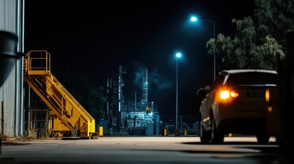 Obraz premium An abandoned factory shrouded in complete darkness, evoking mystery and the passage of time.
