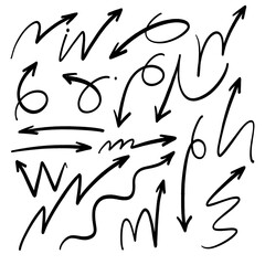 Hand-drawn arrows and shapes, showcasing different styles and directions. These could be useful for visual communication, highlighting points, or adding artistic flair to a design.
