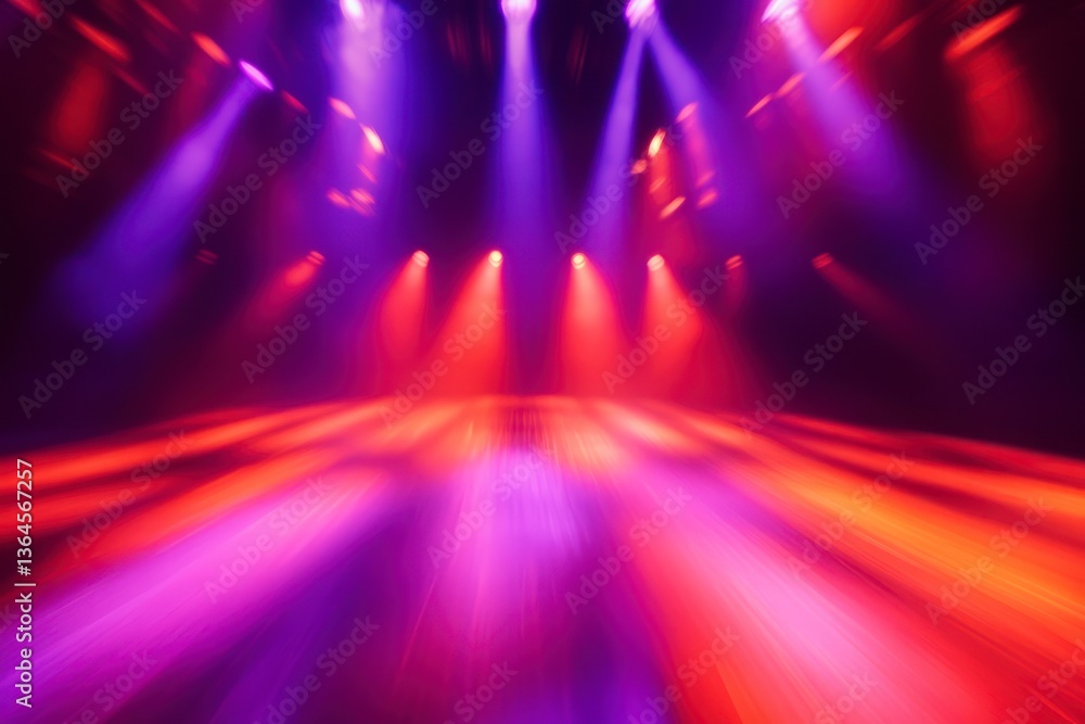 Poster stage lighting with vivid colors and motion blur effect creates dynamic atmosphere