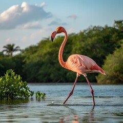 Flamingo's Tranquil Stroll