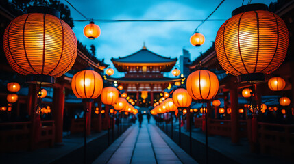  temple and city with a traditional paper lantern festival