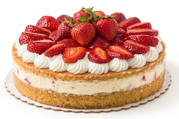 Tasty cake with fresh strawberries isolated transparent background