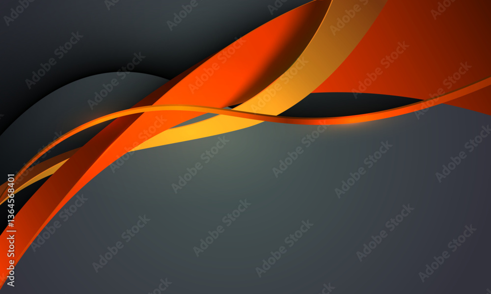 Poster abstract red yellow ribbon curve overlap on grey luxury background vector