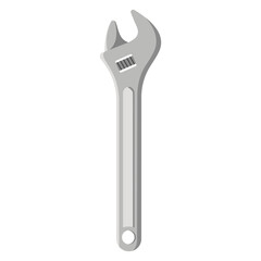 Metal adjustable wrench with a silver finish, isolated on a white background. Concept of mechanical tool, repair, and construction. Vector illustration