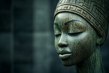A highly polished Springstone sculpture of an African woman face, reflecting light beautifully
