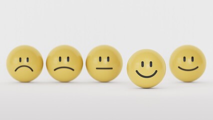 Naklejka premium Social Interaction 3D Illustration. Background With Emoticons.Service, communication concept. Mental health assessment.3D rendering on white background.