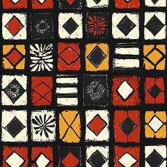 Fototapeta premium Rich African mudcloth features ornate geometric patterns in warm, rustic hues.