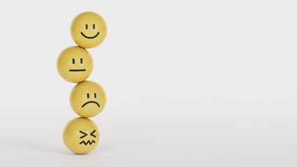 Customer service evaluation and satisfaction concepts. happy face smile face symbol on yellow blocks. Review, Rating, Satisfaction concepts.3D rendering on white background.