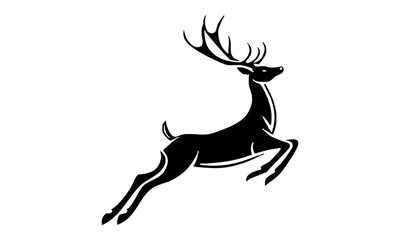 Black Silhouette of a Leaping Deer with Large Antlers