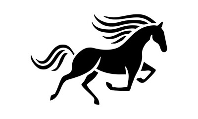 Black Silhouette of a Running Horse with Flowing Mane