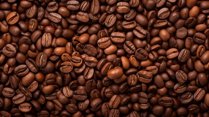 Naklejka premium 茶色い敷き詰められたコーヒー豆を俯瞰したテクスチャー