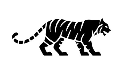 Black Silhouette of a Crouching Tiger Ready to Pounce