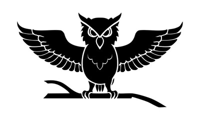 Black Silhouette of a Perched Owl on a Branch