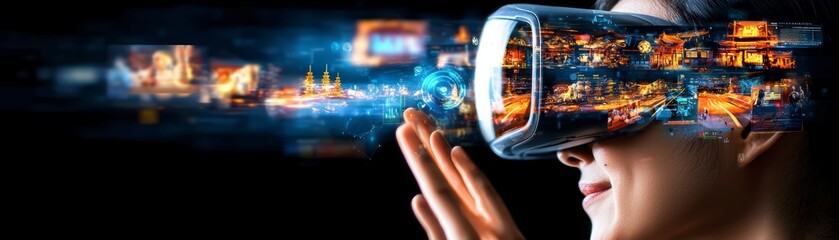 Fototapeta premium Virtual reality experience unleashing imagination digital world interactive content futuristic environment engaging viewpoint