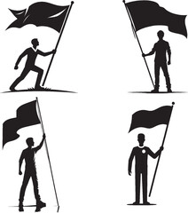 Human Silhouette Holding a Flag | Victory and Leadership Symbol Vector