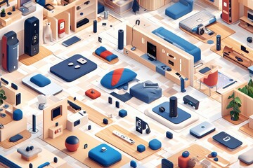 Obraz premium Exploring smart living spaces modern home technology setup urban environment digital art aerial view innovation