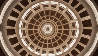 Round ceiling window in a historic place with intricate architectural details