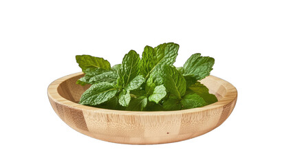 a wooden bowl filled with fresh mint leaves showcasing their vib