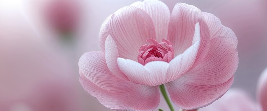 A tight shot of a pink bloom with a soft focus depiction of its inner workings and petals.