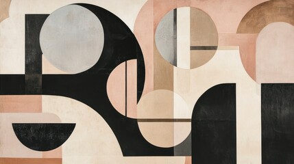 Abstract geometric shapes in muted colors, creating a dynamic composition