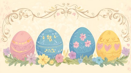 Easter eggs with floral design, and spring.