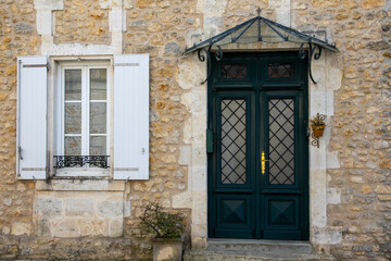 classic door dark grey elegant black wooden home door on vintage facade building