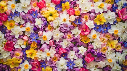 A Colorful Floral Bed: Tulips and Daffodils