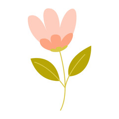 Bright pastel flower illustration with green leaves on a white background, perfect for decorative use and design purposes