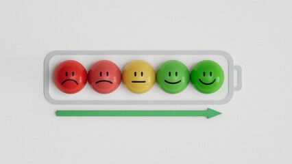 world mental health day, Emotion yellow blocks in status charging battery, angry, indifferent, smiling, think positive, Improve emotional, Emotional Quotient. Prevent and treat depression concept.