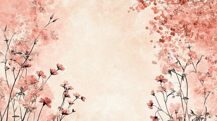 Delicate Floral Border on a Textured Watercolor Background, Springtime Design With Copy Space